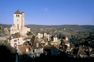 Hill Village Prints: Village of St. - Cirq-Lapopie on a rock above Lot river, Quercy region, Lot