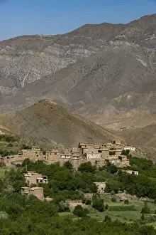 A village and terraced fields of wheat and potatoes in the Panjshir Valley, Afghanistan