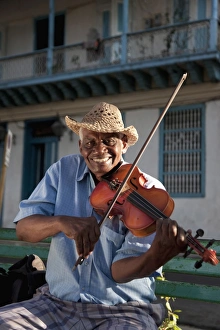 Head Piece Prints: Violin player, Santiago de Cuba, Cuba, West Indies, Central America