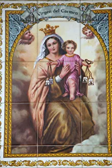 Child Prints: Virgen del Carmen tilework, Malaga, Andalucia, Spain, Europe
