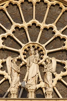 Virgin And Child Prints: Virgin and Child and angels west front, Notre Dame Cathedral, UNESCO World Heritage Site