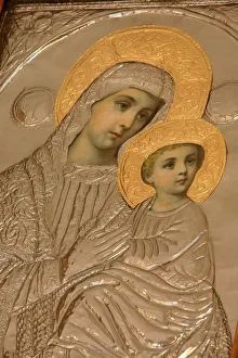 Metalwork Prints: Virgin and Child, Greek Orthodox icon, Thessaloniki, Macedonia, Greece, Europe