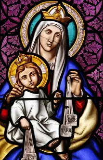Finistere Prints: Virgin and Child on Mount Carmel, stained glass in Pont L Abbe church