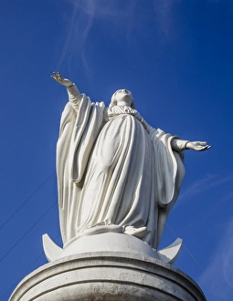 Catholic Prints: Virgin Mary statue at Cerro San Cristobal, Santiago, Chile, South America