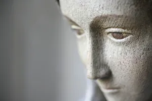 Mary Prints: Detail of Virgin Mary statue, Paris, Ile de France, France, Europe