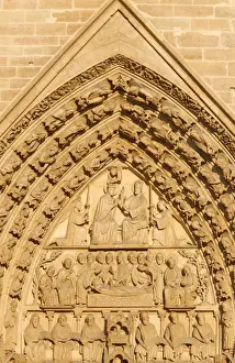 Notre Dame Prints: Virgins Gate tympanum, Notre Dame cathedral west wing, Paris, France, Europe
