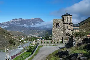 Stones Prints: Visit to Alanskiy Svyato-Uspenskiy Muzhskoy Monastry against a backdrop of mountains in North Ossetia