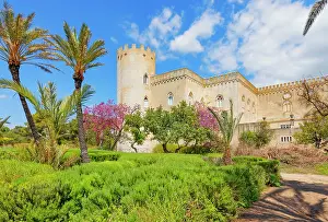 Ragusa Prints: Visit to Donnafugata Castle in Sicily, Italy with gardens and palm trees under a blue sky