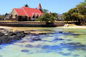 Mauritius Prints: Visit Notre-Dame Auxiliatrice de Cap Malheureux in Mauritius with beautiful surroundings