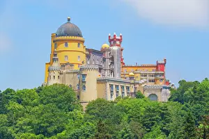 Royal Prints: Visit Pena Palace in Sintra, Portugal and explore its unique architecture and rich history on a bright day