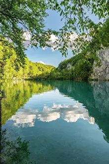 National Prints: Visit Plitvice Lakes National Park to see clear waters reflecting trees and clouds in Croatia