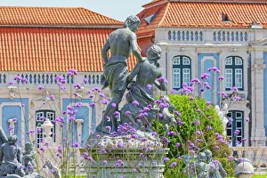 Sculptures Prints: Visit to Queluz National Palace in Lisbon features fountain and flowers during a sunny day