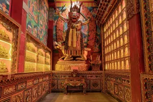 Meditation Prints: Visit to Songzanlin Monastery shrine with golden deities and carved walls