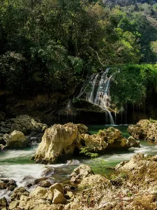 Waterfalls Prints: Visit to a waterfall at Cahabon River in Semuc Champey Natural Monument in Lanquin