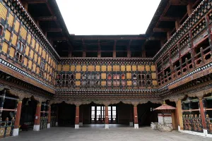 Bhutan Prints: Visitors admire the architecture and details of Rinpong Dzong Monastery in Paro