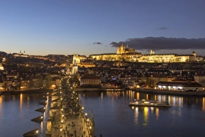 Varying Focus Prints: Vltava River and Charles Bridge at dusk