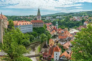Historic Town Prints: Vltava River by State Castle and Chateau Cesky Krumlov in town