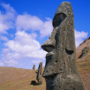 Volcan Rano Raraku, southern slope, birthplace of countless moai, Easter Island, Chile
