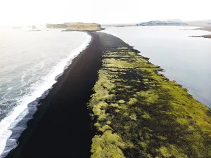 Sand Beach Prints: Volcanic Black Sand Beach with a view of Reynisdrangar