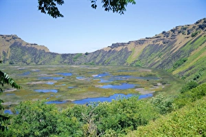Volcanic Crater Prints: Volcanic crater (rano), Rano Kau, Easter Island, Chile