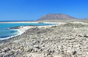Volcanic landscape and beach, Isla de los Lobos, Fuerteventura, Canary Islands
