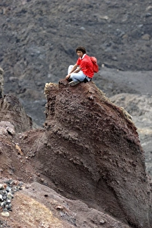 One Young Man Only Prints: In volcano caldera, Fogo, Cape Verde islands, Africa