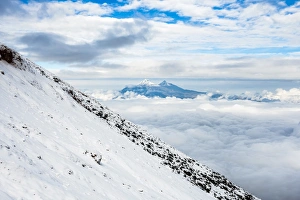 Cotopaxi Province Prints: Volcanoes of Illiniza Norte, 5126m on left and Illiniza Sur, 5248m on right, seen