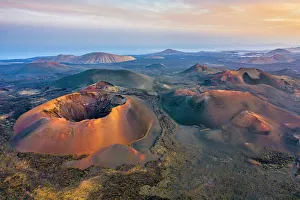 Volcano Prints: Volcanoes in Timanfaya National Park, Lanzarote, Canary Islands, Spain, Atlantic, Europe