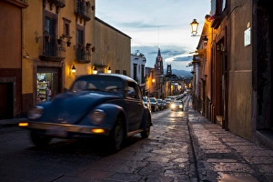 Cobbled Prints: Volkswagen on cobbled street, San Miguel de Allende, Guanajuato, Mexico, North America