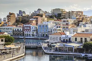 Agios Nikolaos Prints: Voulismeni Lake, pedestrianised lakeside with cafes and Agios Nikolaos town, Lasithi