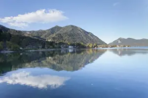 Upper Bavaria Prints: Walchensee Village, Jochberg Mountain and Herzogstand Mountain reflecting in Walchensee Lake