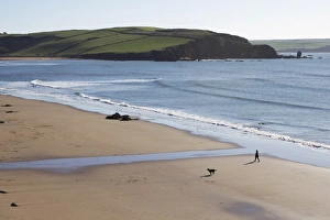 Bigbury Prints: Walker on beach, Bigbury on Sea, Devon, England, United Kingdom, Europe