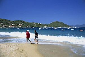 Two Men Prints: Two walkers on the beach, Campo Moro, Corsica, France, Mediterranean, Europe