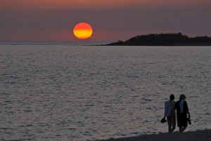 Romance Prints: Walking couple at sunset, Playa Ancon, Trinidad, Cuba, West Indies, Caribbean