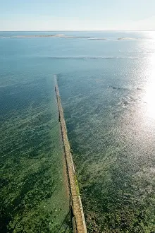 Navigation Prints: Walkway guiding to the historic lighthouse of Cordouan during low tide in France