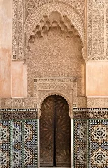 Moroccan Culture Gallery: Wall of Ben Youssef Madrasa (ancient Islamic college), UNESCO World Heritage Site