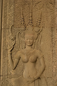 Apsara Prints: Detail of wall carving depicting an apsara at Angkor Wat, UNESCO World Heritage Site