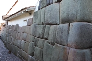 Megalith Prints: Wall of house made up of part Inca craftmanship and part Spanish workmanship, Cuzco