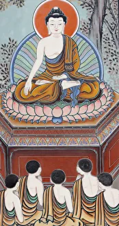 Depiction Prints: Wall painting depicting scenes from the Life of the Buddha, Seoul, South Korea, Asia