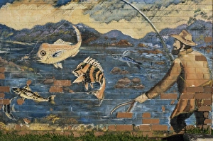 Wall painting of fishing, Esperance, Western Australia, Australia, Pacific