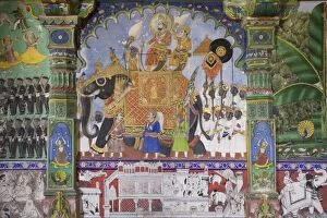 Images Dated 1st December 2009: Wall painting, Juna Mahal, Dungarpur, Rajasthan, India, Asia