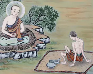 Depiction Prints: Detail of a wall painting of the Life of the Buddha, showing Prince Siddartha