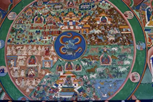 Bhutan Prints: Wall painting of the wheel of life, Punakha Dzong, Bhutan, Asia