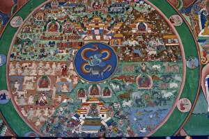 Images Dated 25th February 2008: Wall painting of the wheel of life, Punakha Dzong, Bhutan, Asia