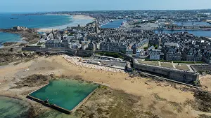 Fortifications Prints: Walled city of Saint-Malo viewed from above