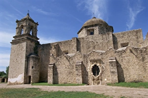 Missions Prints: The walls, bell tower and dome of the San Jose Mission