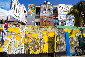 Walls painted with Afro-Caribbean art, Callejon de Hamel, a neighborhood in Havana, Cuba, West Indies, Central America