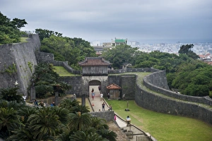 Surrounding Wall Prints: Walls of Shuri Castle, UNESCO World Heritage Site, Naha, Okinawa, Japan, Asia