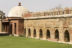 The walls which surround the Mausoleum of Ghiyas-ud-Din Tughluq at Tughluqabad in Delhi