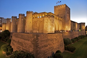 Aragon Prints: Walls and towers at night of the Aljaferia Palace